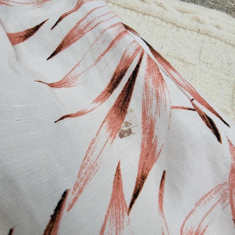 Ann Taylor Tie-Waist Linen Blend Midi Skirt Palm Leaf Print size L Maroon Ivory